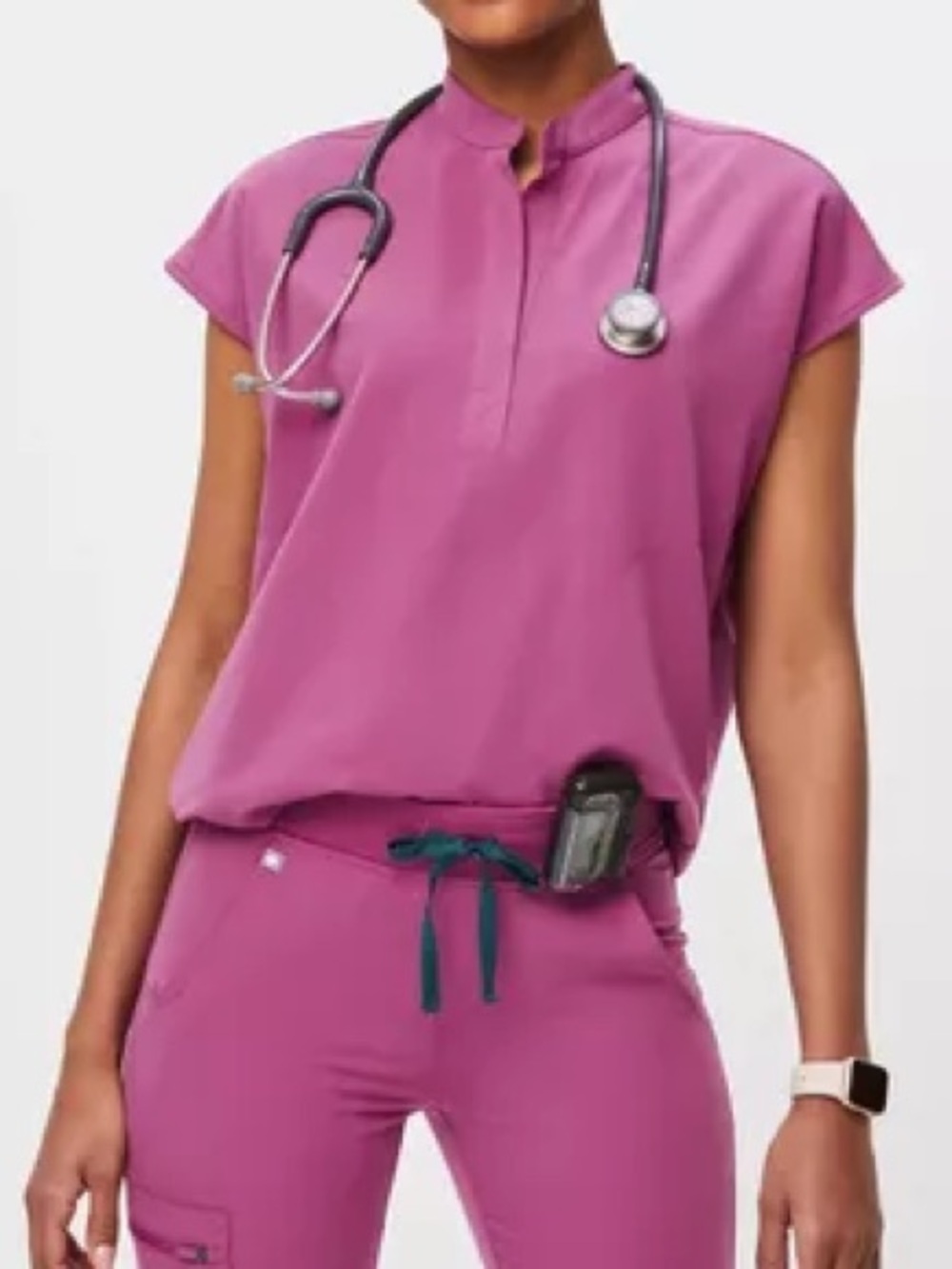 Figs Bright Fuchsia Scrub Set Rafaela Top (XXS) High Waist Livingston Pant (XSP)